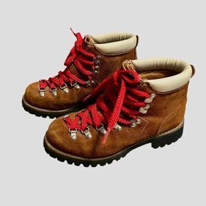 Brooks Vintage Vibram Mountain Hiking Boots Brown Suede Leather Red 5.5 7
